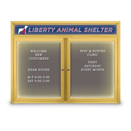 United Visual Products Indoor Enclosed Combo Board, 42"x32", Gold Frame/Wht Porc & Blue Spruce UVCB4232G-WHTPORC-BLSPRU